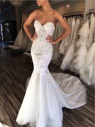 Fashion Sweetheart White Tulle Wedding Dress With Beading Bodycon Mermaid Sleeveless Bridal Dress Luxur Bridal Dresses Wedding Dresses Dream Wedding Dresses