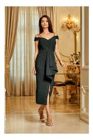 Black Friday Rochie Berta verde cu umeri goi si volan pe fusta