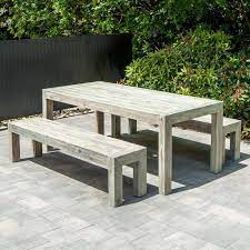 Outdoor patio wrought iron lift tea table bench garden furniture w/ two armrests. Alexander Rose Acacia Distressed Garden Table With Backless Benches In Mid Ulster Garden Centre Hortus Vitae Ltd