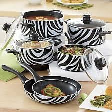 The zebra cookware set is an absolute choice. Ginny S Brand Animal Print Nonstick Aluminum Cookware Set Cookware Set Safari Home Decor Zebra Decor