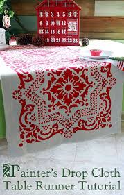 Stenciled Drop Cloth Table Runner Stenciled Table Drop Cloth Projects Drop Cloth