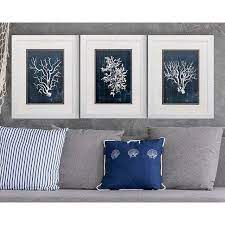 Wood Coral Blue 3 Piece 26 High Frame Wall Art Set 1h929 Lamps Plus In 2021 Frames On Wall Blue Wall Art Wall Art Sets