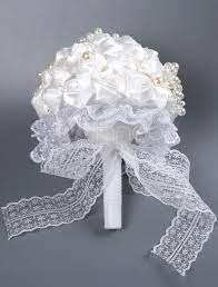 Maybe you would like to learn more about one of these? White Wedding Bouquet Flowers Lace Ribbon Pearls Beaded Hand Tied Bridal Bouquets Milanoo Com