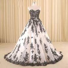 Gothic Ivory Black A Line Wedding Dress Princess Applique Bridal Gown Black White Wedding Dress Princess Wedding Dresses A Line Wedding Dress