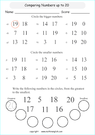 Compare Numbers Up To 20 Grade 1 Math Worksheet For Math Tutoring And Math School Math Worksheet 1st Grade Math Worksheets