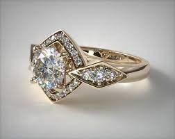 14k Yellow Gold Art Deco Geometric Diamond Engagement Ring Deco Engagement Ring Vintage Engagement Rings Gold Art Deco