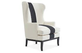 Westeros traditional wingback fabric recliner chair (white & blue floral). Kim Salmela Calhoun Wingback Chair Black Ivory Stripe One Kings Lane