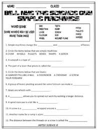 Notecards from homework and the bill nye video. Bill Nye Simple Machines Worksheet Physics Jr High Middle School Tx Teks