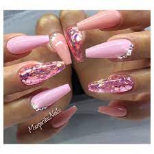Golden glitter overlay and metallic tips make a french nails. Glitter Pink Nails With Diamonds Novocom Top