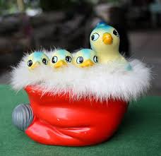 Large Vintage Christmas Blue Bird W Babies Chirps In Nest Bank Vintage Christmas Christmas Blue Bird