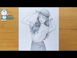 How To Draw A Smiley Face A Girl With Cap Drawing Pencil Sketch Bir Kiz Nasil Cizilir Cap Drawing Pencil Drawing Images Art Drawings Sketches Simple