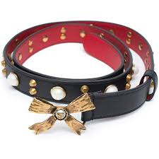 Searching for collar (for cats)? Gucci Gucci Studded Leather Belt Metal Bow Hibiscus Red Black Belt Moon Pearl Italy New Walmart Com Walmart Com