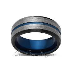 Black And Blue Titanium Wedding Band Blue Tungsten Wedding Band Gray Brushed Tungsten Ring 8mm Mens Ring Tungsten Carbide Engagement Band Comfort Fit Tungsten Carbide Wedding Bands Rings For Men Blue Tungsten Ring