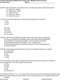 Covalent Bonding Molecular Compounds Multiple Choice Review Psi Chemistry Pdf Free Download
