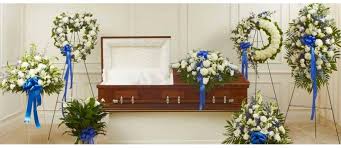 Blue Sympathy Arrangements Flower Delivery Miami Ok Ann 39 S Funeral Flowers Funeral Flower Arrangements White And Blue Flowers