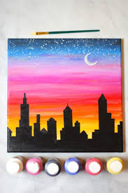 How To Paint A Sunset Cityscape For Beginners Easy Diy Canvas Art Painting Diy Art Painting Painting Art Projects