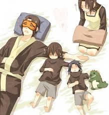 Uchiha Family Sleeping Cute Fugaku Mikoto Sasuke Itachi Stuffed Toy Dinosaur Sleeping Mask Young Childhood Ilustrasi Karakter Kartun Naruto Uzumaki