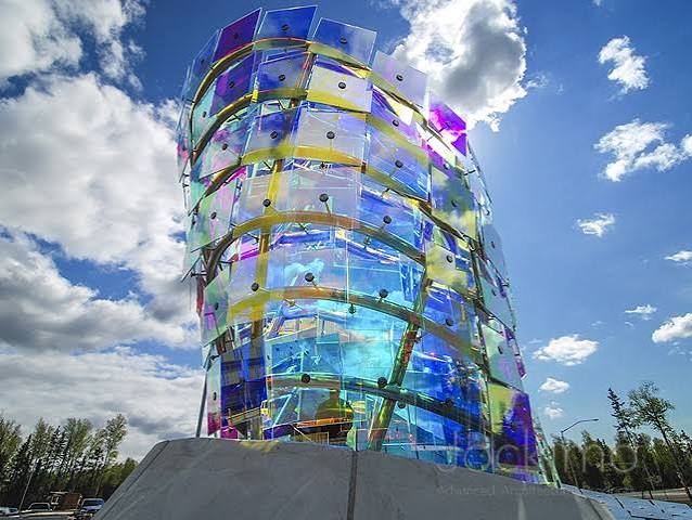 Dichroic Laminated Glass Public Art Tower