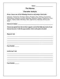 The Odyssey Character Analysis Activity Homer