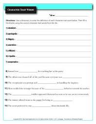 Worksheet Character Trait Words Use A Dictionary To Write The Definition Of Each Character Trait Word Then Fill I 5th Grade Ela Character Trait Worksheets