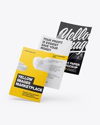 Download Three A4 Papers Mockup In Stationery Mockups On Yellow Images Object Mockups PSD Mockup Templates