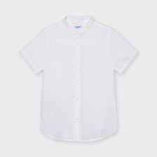 Combinación lino blanco, azul y rayas y detalle de linea calada entre colores. Camisa Lino Cuello Mao Nino Blanco Mayoral
