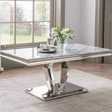 Coffee table with hand carved drawers. Paradox Grey Marble Coffee Table
