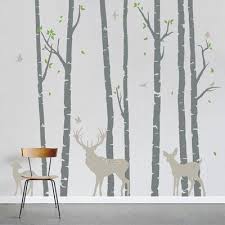 Birch Tree Wall Decal Canada Zoomie Kids Birch Tree Forest With Deer Wall Decal Colour Grey Warm Grey Lime Green In 2020 Animal Wall Decals Nursery Wall Decals Wall Decals