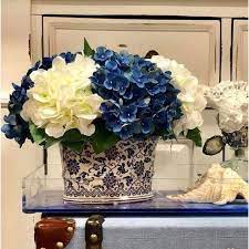Alcott Hill Hydrangea Floral Arrangement In Chinoiserie Vase Sunflower Floral Arrangements Floral Arrangements Hydrangea Arrangements