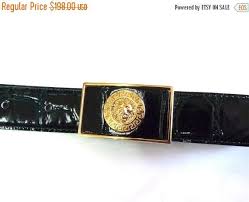 Vintage Lion Head Versace Inspired Black Genuine Leather Etsy Genuine Leather Buckle Leather