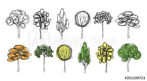 Sketching can be used in preparation for a large piece of art, or to just get an idea of how something will look. Hand Draw Sketch Set Of Different Types Of Trees Simple Linear Tree Design Cute Forest Drawing Line Tree Stock Vector Adobe Stock