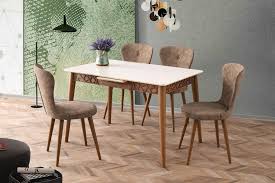 venus masa takimi 4 sandalyeli ekru amalfi motif nubuk vizon mobilya aksesuar