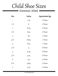 Child Shoe Size Conversion Chart