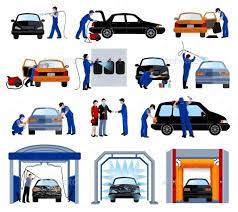 Car Wash Service Flat Pictograms Set Automatic Car Wash Car Wash Services Automatic Cars