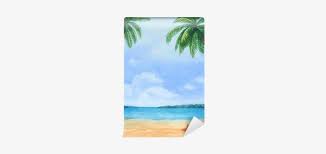 Printed on adhesive polyester fabric, this tropical beach wall mural can be repositioned without damaging the wall surface. Watercolor Illustration Of A Tropical Beach Wall Mural Painting Free Transparent Png Download Pngkey