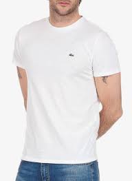 Men's short sleeve jersey tattersall logo tee shirt. Sale Rundhals T Shirt Aus Pima Baumwolle Slim Fit Blanc Lacoste Herren Place Des Tendances