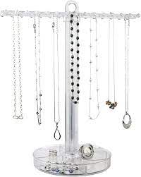 Discount acrylic necklace from bjbead: Amazon Com Clear Plastic Necklace Holder With 30 Individual Pegs And Divided Jewelry Tray Home Improvement