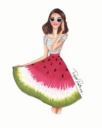 Watermelon Skirt Girl Is Now Available With Brown Hair To Instant Download And Print In Fashion Sketches Dresses Fashion Illustration Fashion Design Drawings