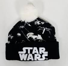 Black And White Beanie With White Pom Pom Star Wars Black White Beanie Hat Embroidered Star Wars On Cuff 100 Acrylic Good Pre Owned Condi Winter Cap Knitted Hats Pom Pom Hat