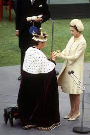 1969 Prince Charles Kneels Before His Mother In Homage At His Investiture As Prince Of Wales At Caernarvon Castle
