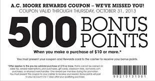 Craft Store A C Moore Website Ac Moore 500 Bonus Points Printable Coupon Printable Coupons Coupons Reward Coupons