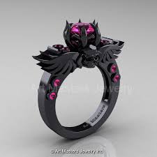 Black And Pink Diamond Ring Art Masters Classic Winged Skull 14k Black Gold 1 0 Ct Pink Diamond Solitaire Engagement Ring R613 14kbg Zwarte Ringen Gothic Sieraden Solitaire Verlovingsring