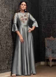 This georgette fabric has embroidery work all over the outfit. Buy Grey Embroidered Anarkali Gown Party Wear Embroidered Dresses And Gown Online Shopping Bgwrsli7711502