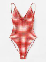 Lace Up Spaghetti Strap Gingham One Piece Swimsuit Gingham Swimsuit Swimsuits Swimwear
