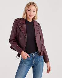 Leather Basic Biker Jacket In Black Bordeau 7forallmankind Women Clothes Sale Jackets Biker Jacket