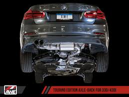E46 cats are in the exhaust headers so you would need new headers and have to deal with the ecu as it will throw engine codes without the cats. Awe Tuning Bmw F30 328i 330i Performance Exhaust Suite Awe