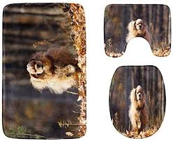 Bathroom Set With Mat Yellow Jumping Clever Dog 3 Piece Soft Shower Bath Rugs Contour Mat And Toilet Seat Lid Cover Toilet Seat Lid Covers Bath Rugs Clever Dog