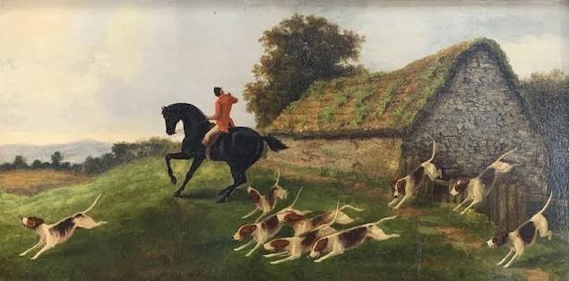 British School, 20th Century | Fox hunting scene with a lone rider and hounds (early 20th century) | MutualArt