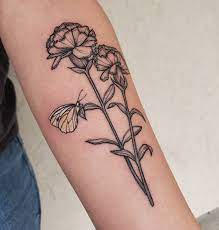 Honored To Have Done Your First Tattoo Haley Loving This Carnation Cabbage Butterfly Combo Flower Tattoo Shoulder Carnation Flower Tattoo Carnation Tattoo