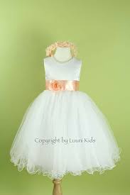 Flower Girl Dress White Wavy Bottom Dress With Peach By Luunikids 3900 Flower Girl Dresses White Flower Girl Dresses Flower Girl